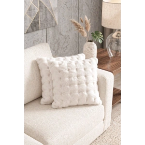 2li Bubble Tavşan Tüyü Beyaz Yastık Kırlent Kılıfı Çift Taraflı (43x43) BEYAZ