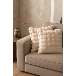 2li Bubble Tavşan Tüyü Bej Yastık Kırlent Kılıfı Çift Taraflı (43x43) BEJ
