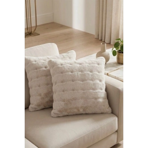2li Bubble Tavşan Tüyü Vizon Yastık Kırlent Kılıfı Çift Taraflı (43x43) VİZON