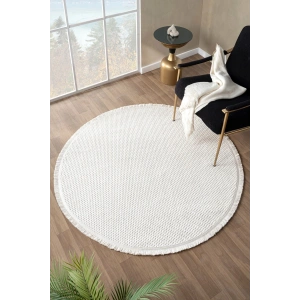 Beyaz Yumuşak Dokulu Yuvarlak Halı Kilim Mutfak Koridor Yolluk Dokuma Makine Halısıı 007 DAİRE