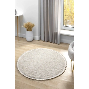 Bej Daire Yuvarlak Modern Dokuma Halı Bukleli BEJ DAİRE