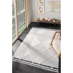 Modern Krem Mavi Dokuma Halı Oturma Odası Salon Mutfak Halısı Yolluk Antre