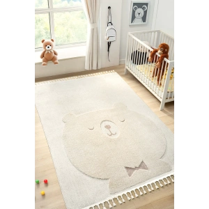 Krem Ayıcıklı Bebek Çocuk Odası Halısı Yumuşak Leke Tutmaz Antialerjik 24