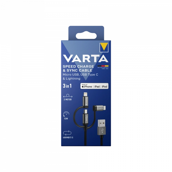 Varta VARTA Şarj Kablosu 2m 3IN1 Şarj Kabloları