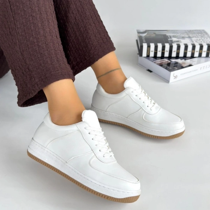 Ceyyan Beyaz Cilt Bağcıklı Spor Ayakkabı