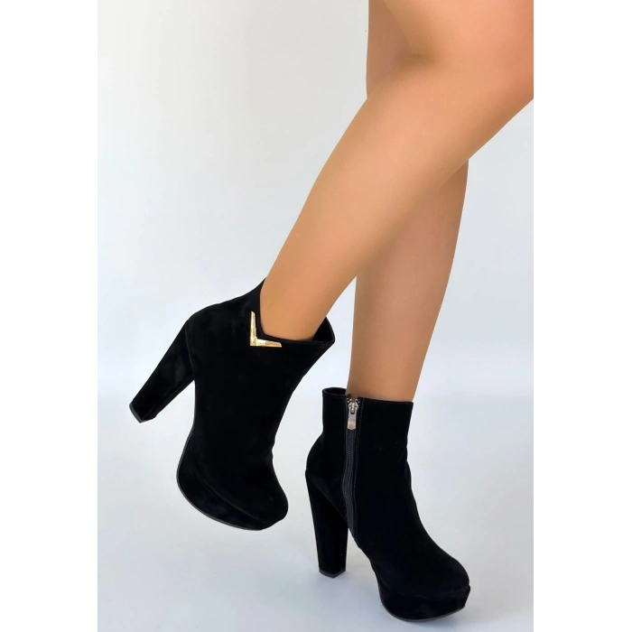 Denta Siyah Süet Topuklu Bot