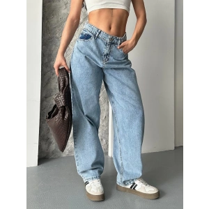 Baggy kar yıkama orta mavi jeans pantolon d2007