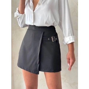 Kadın tokalı şort etek siyah s25449
