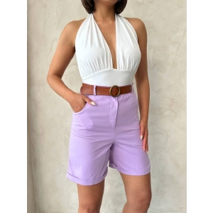 Kemerli gabardin şort lila s25735