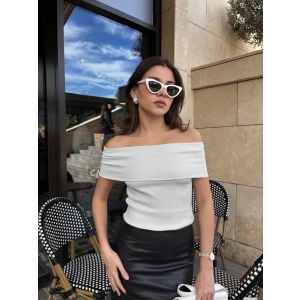 Madonna yaka sıfır kol bluz Gri