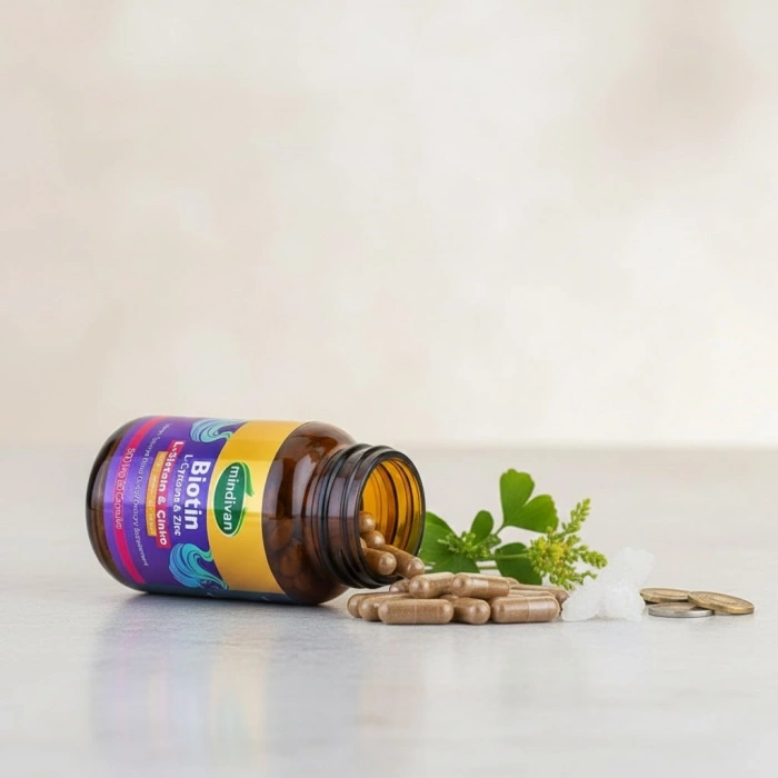 Mindivan Biotin, L-Sistein & Çinko 500 mg 60 Kapsül – Saç, Cilt ve Tırnak Destek Formülü