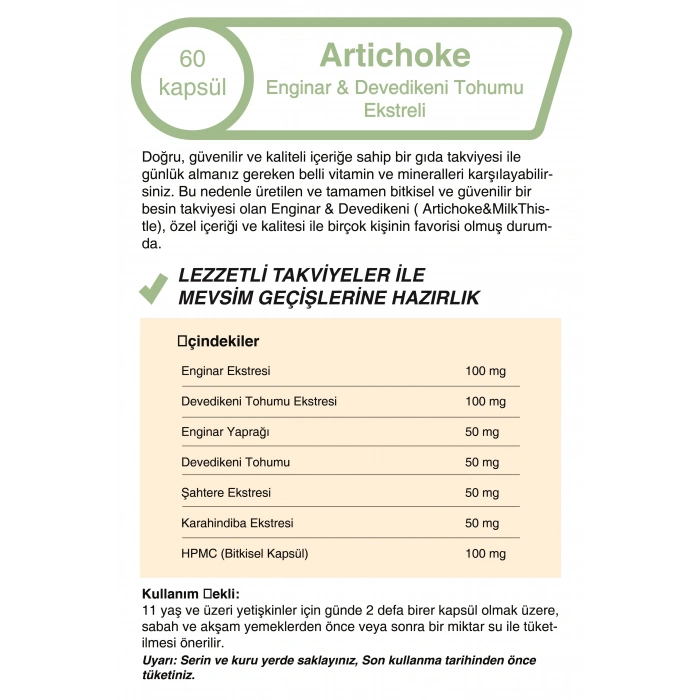 Mindivan Enginar Yaprağı ve Deve Dikeni Tohumu 60 Kapsül - Karaciğer Destek Kompleksi