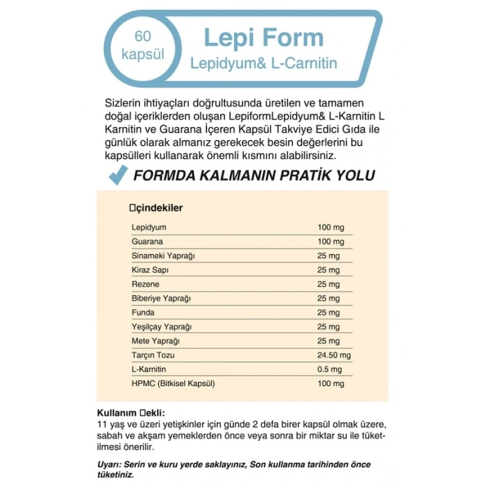Mindivan L-Form Lepidyum & L-Karnitin Takviye Edici Gıda - 60 Kapsül