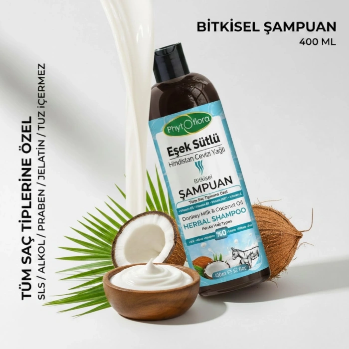 Phytoflora Eşek Sütlü & Hindistan Cevizi Yağlı Bitkisel Şampuan - Tüm Saç Tipleri İçin 400 ml