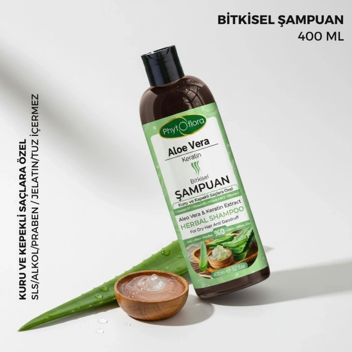 Phytoflora Aloe Vera & Keratin Özlü Bitkisel Şampuan - Kuru ve Kepekli Saçlar İçin 400 ml