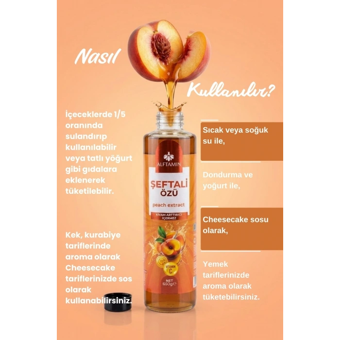 Alftamin Şeftali Özü 650g – Yoğun Aromalı Doğal Şeftali Özü