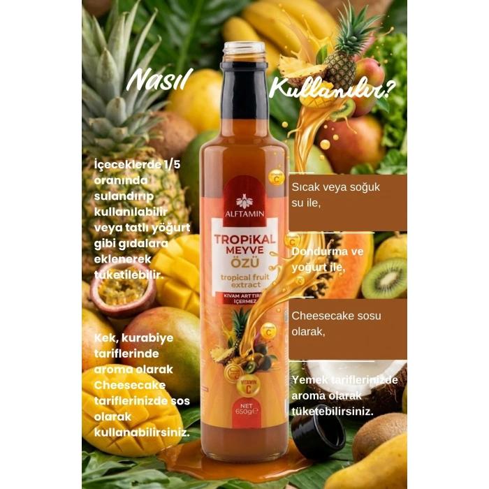 Alftamin Tropikal Meyve Özü 650 gr - Doğal İçerikli, Vitamin C İlaveli Karışık Meyve Özü