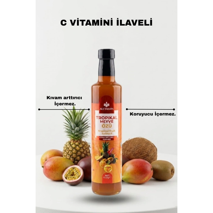 Alftamin Tropikal Meyve Özü 650 gr - Doğal İçerikli, Vitamin C İlaveli Karışık Meyve Özü