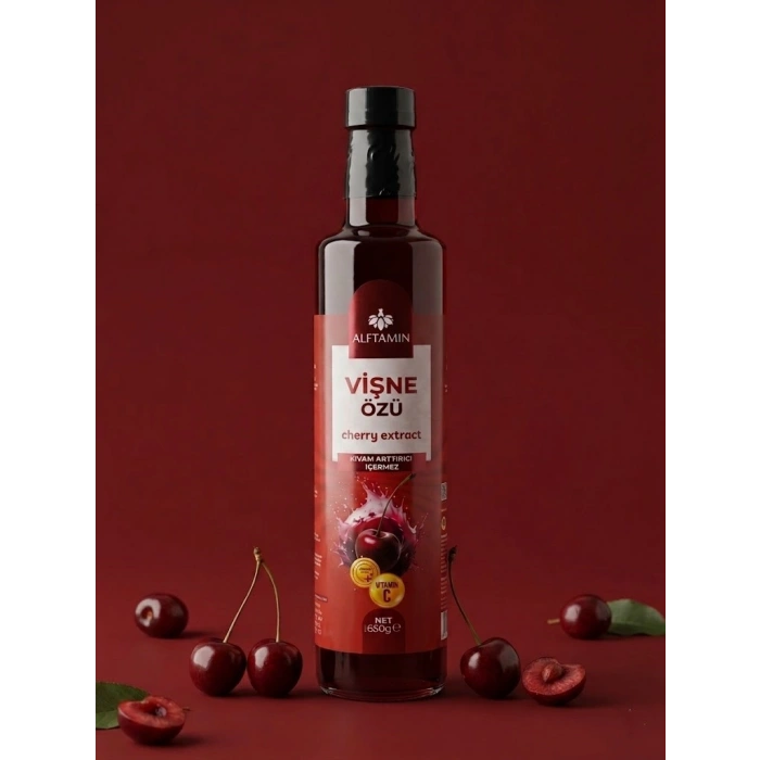 Alftamin Doğal Vişne Özü 650 gr - Soğuk Sıkım, İlave Şekersiz ve Vitamin C Takviyeli