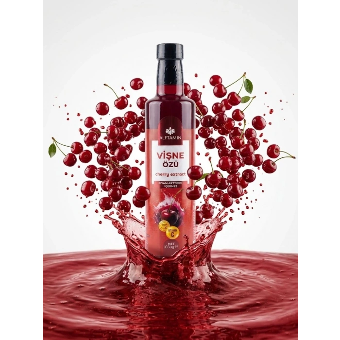 Alftamin Doğal Vişne Özü 650 gr - Soğuk Sıkım, İlave Şekersiz ve Vitamin C Takviyeli