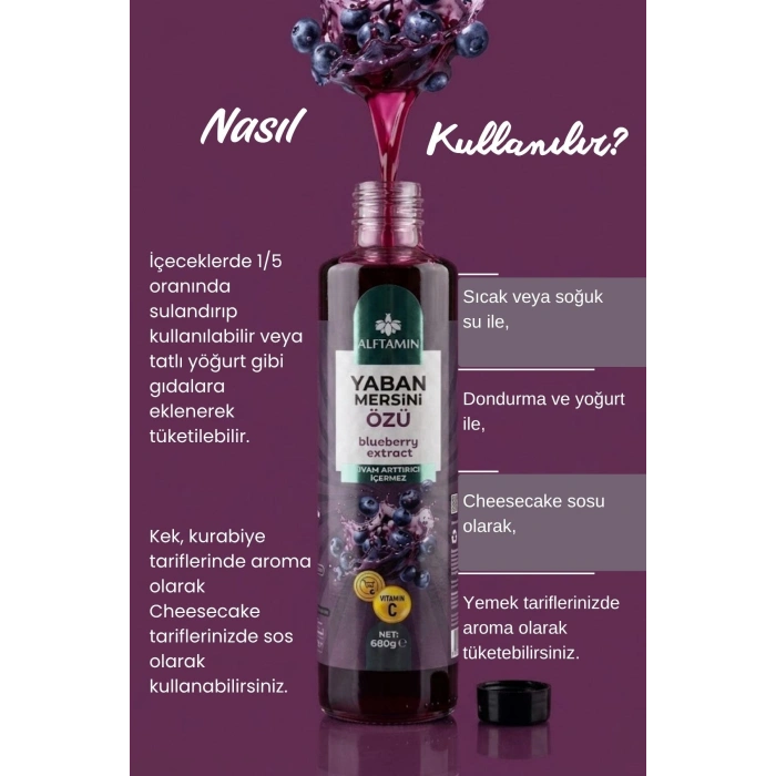 Alftamin Yaban Mersini Özü 650 gr - Vitamin C İlave Edilmiş, Doğal Öz