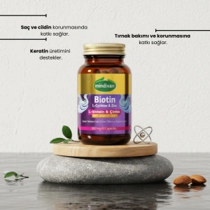 Mindivan Biotin, L-Sistein & Çinko 500 mg 60 Kapsül – Saç, Cilt ve Tırnak Destek Formülü