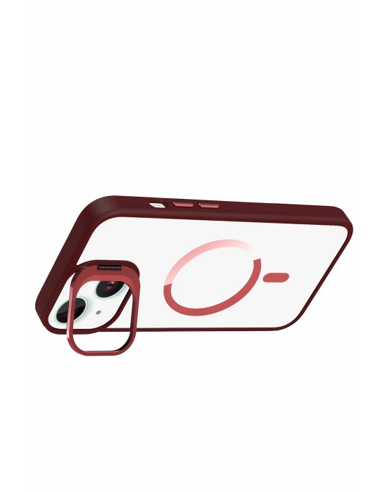 Joko Apple iPhone 13 Remim Lensli Magsafe Standlı Kapak - Bordo