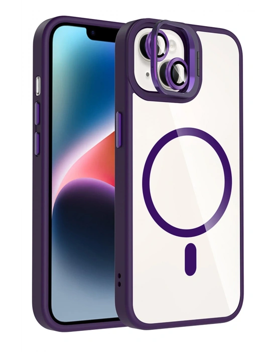 Joko Apple iPhone 13 Remim Lensli Magsafe Standlı Kapak - Derin Mor