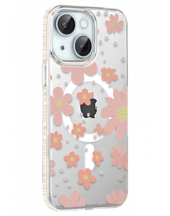 Joko Apple iPhone 14 Floral Magsafe Kapak - Pembe