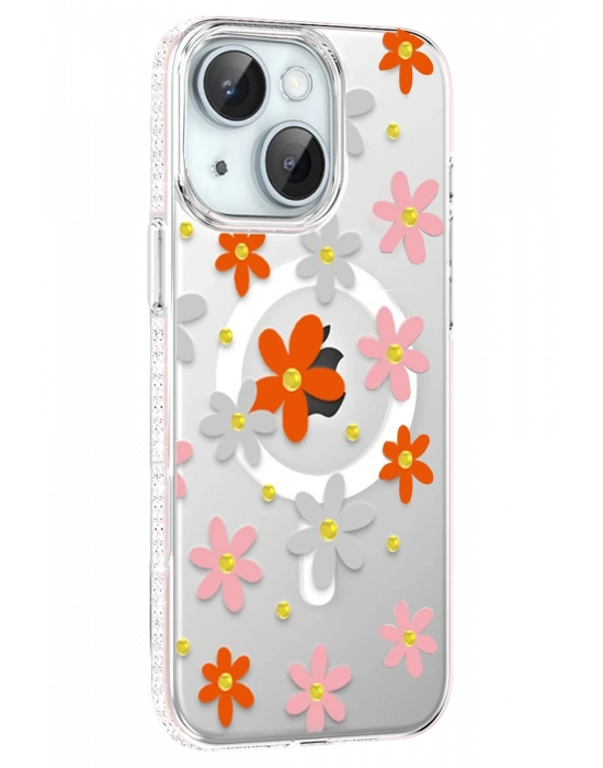 Joko Apple iPhone 14 Floral Magsafe Kapak - Turuncu
