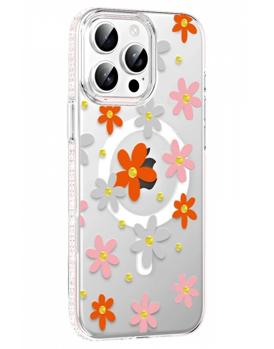 Joko Apple iPhone 14 Pro Max Floral Magsafe Kapak - Turuncu