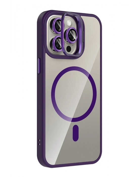 Joko Apple iPhone 14 Pro Max Remim Lensli Magsafe Standlı Kapak - Derin Mor