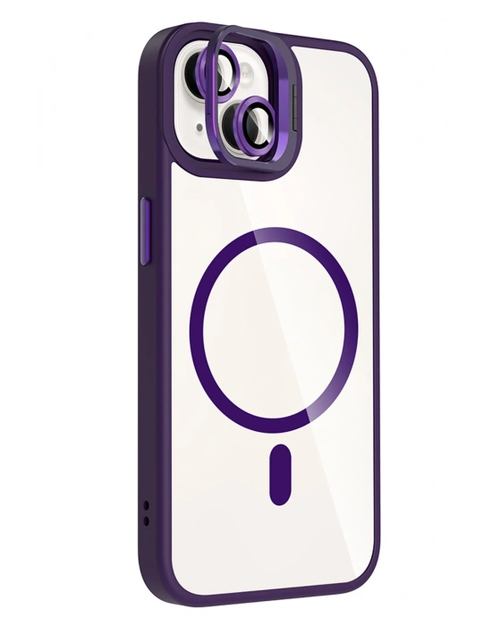 Joko Apple iPhone 14 Remim Lensli Magsafe Standlı Kapak - Derin Mor
