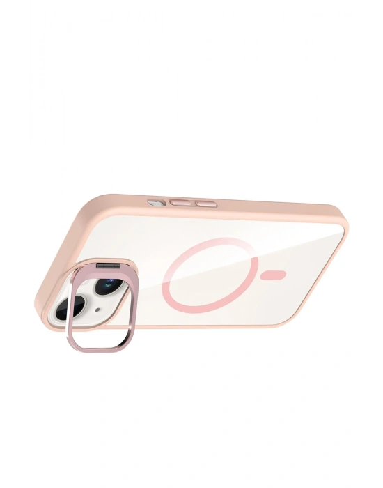 Joko Apple iPhone 15 Plus Remim Lensli Magsafe Standlı Kapak - Pembe