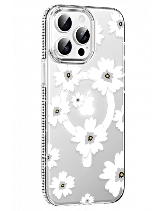 Joko Apple iPhone 15 Pro Floral Magsafe Kapak - Beyaz