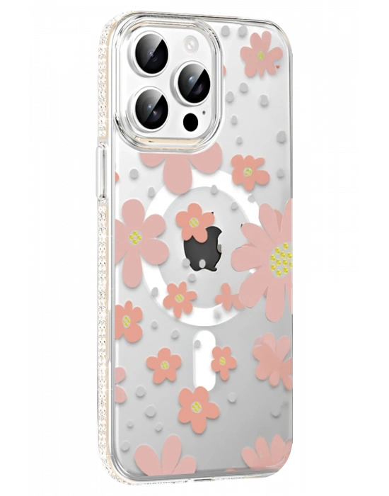 Joko Apple iPhone 15 Pro Max Floral Magsafe Kapak - Pembe