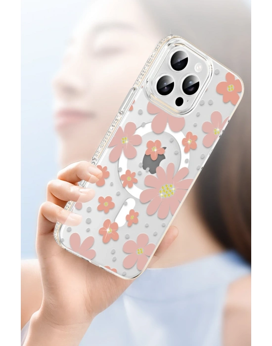 Joko Apple iPhone 15 Pro Max Floral Magsafe Kapak - Turuncu