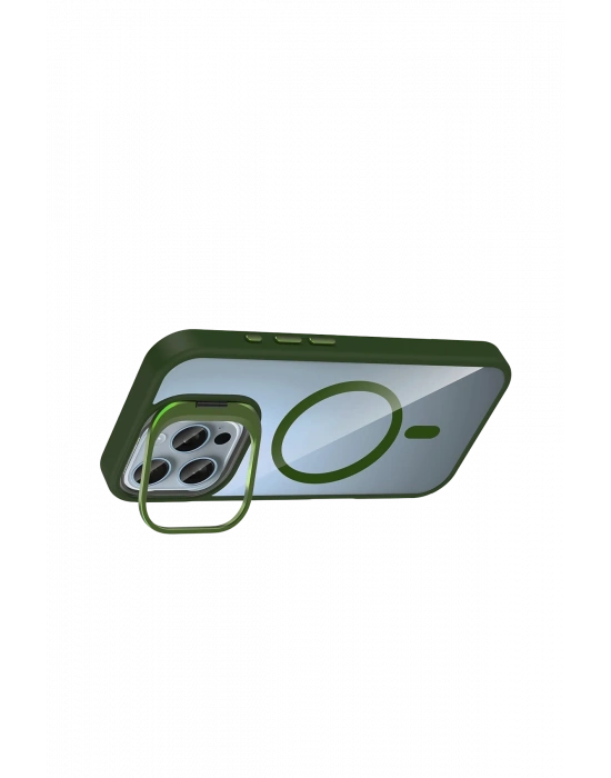 Joko Apple iPhone 15 Pro Max Remim Lensli Magsafe Standlı Kapak - Koyu Yeşil