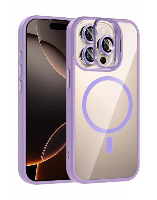 Joko Apple iPhone 15 Pro Max Remim Lensli Magsafe Standlı Kapak - Lila