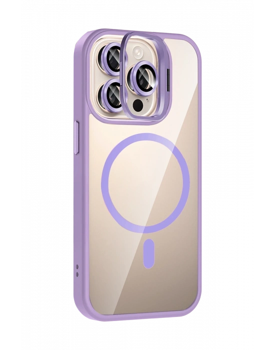 Joko Apple iPhone 15 Pro Max Remim Lensli Magsafe Standlı Kapak - Lila
