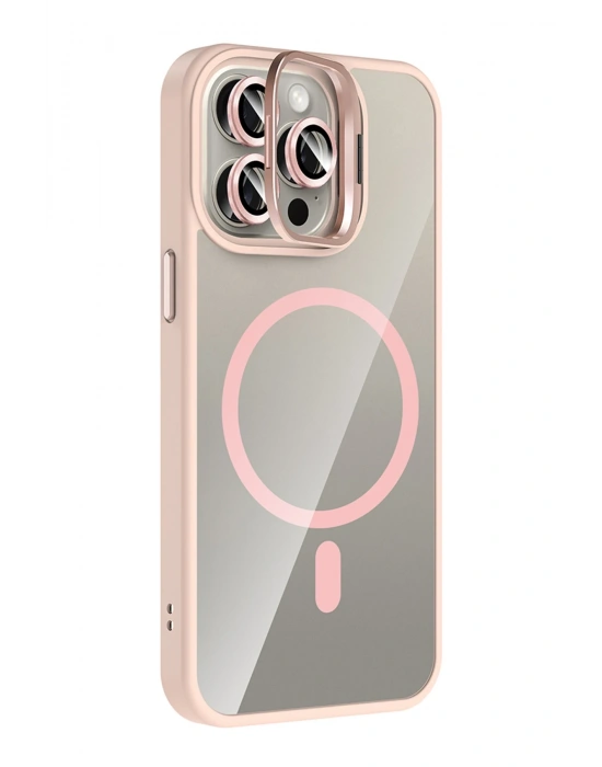 Joko Apple iPhone 15 Pro Max Remim Lensli Magsafe Standlı Kapak - Pembe
