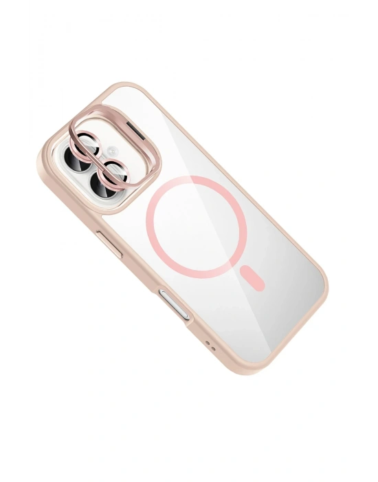 Joko Apple iPhone 16 Plus Remim Lensli Magsafe Standlı Kapak - Pembe