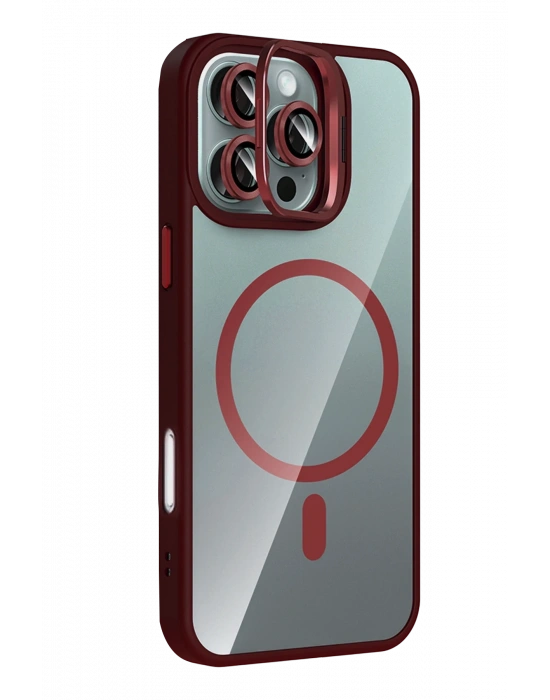 Joko Apple iPhone 16 Pro Remim Lensli Magsafe Standlı Kapak - Bordo