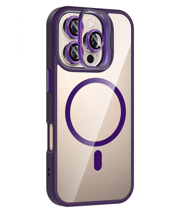 Joko Apple iPhone 16 Pro Remim Lensli Magsafe Standlı Kapak - Derin Mor