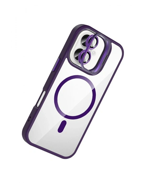 Joko Apple iPhone 16 Remim Lensli Magsafe Standlı Kapak - Derin Mor