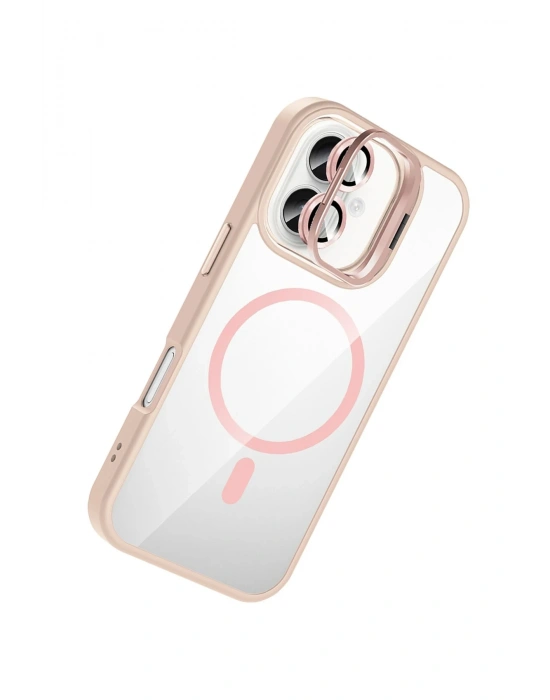 Joko Apple iPhone 16 Remim Lensli Magsafe Standlı Kapak - Pembe