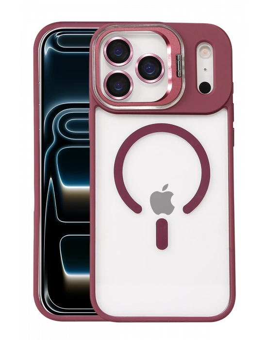 Joko Apple iPhone 17 Pro Max Remim Lensli Magsafe Standlı Kapak - Bordo