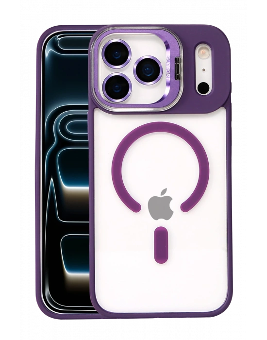 Joko Apple iPhone 17 Pro Max Remim Lensli Magsafe Standlı Kapak - Derin Mor