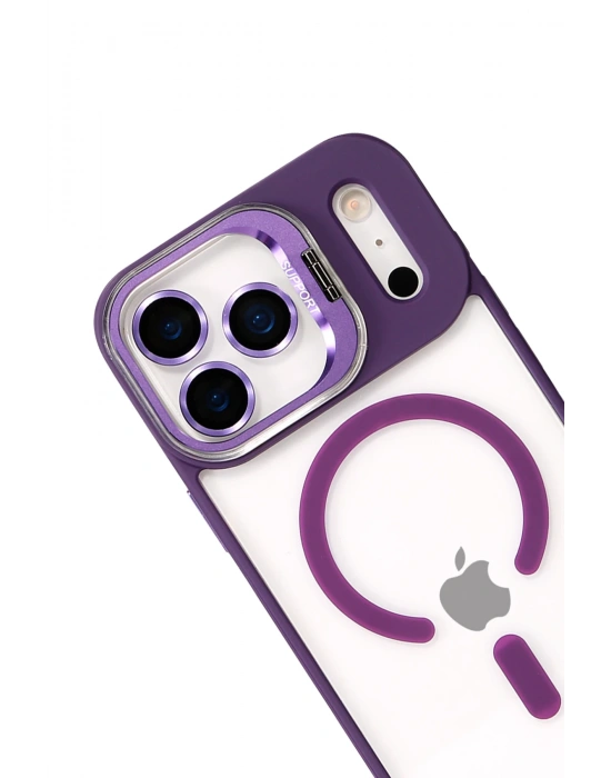 Joko Apple iPhone 17 Pro Max Remim Lensli Magsafe Standlı Kapak - Derin Mor