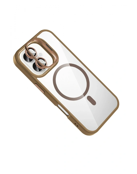 Joko Apple iPhone 17 Remim Lensli Magsafe Standlı Kapak - Kahverengi